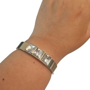 Squared Away Crystal Hinged Bracelet Gold Tone GLAMOROUS